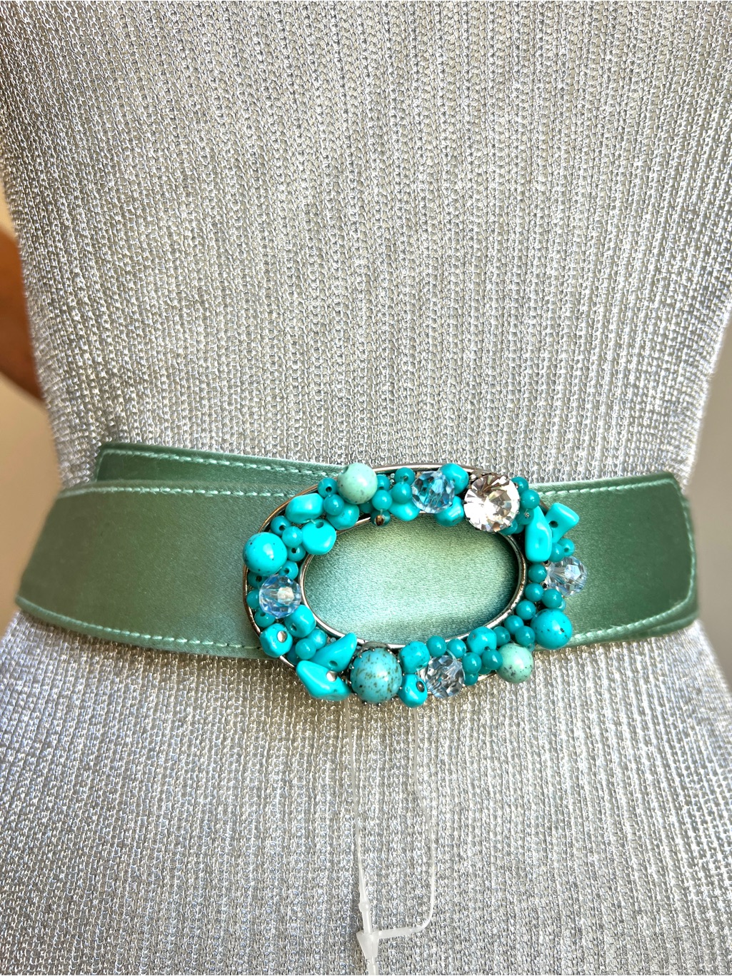 Belt New Gemstones Silk Oscar De La Renta Aqua